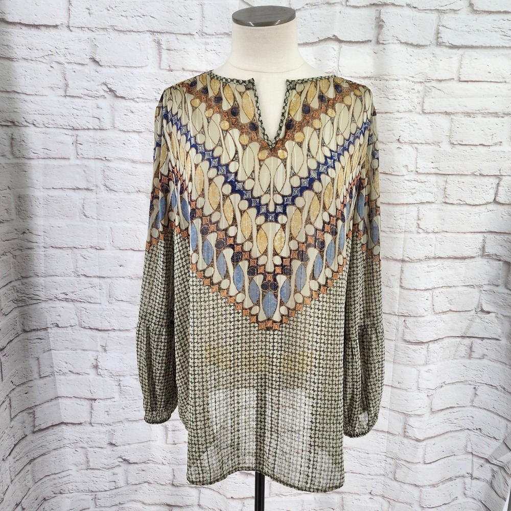 Chicos Womens Sheer Top Size 3 XL Fairy Art Deco Whimsigoth Balloon Sleeve Tunic